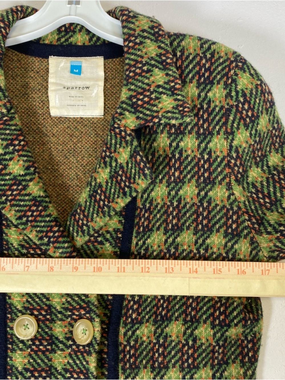 Sparrow Anthropologie Jacket Womens Medium Green Lambswool Cardigan Houndstooth - Picture 7 of 15